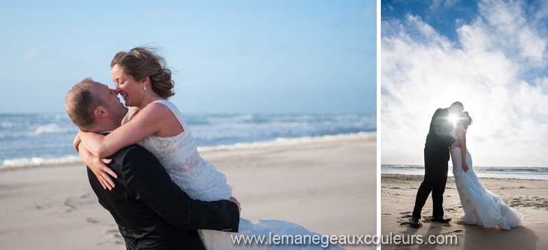 Séance photo Jeunes Mariés à la plage - soleil et amour