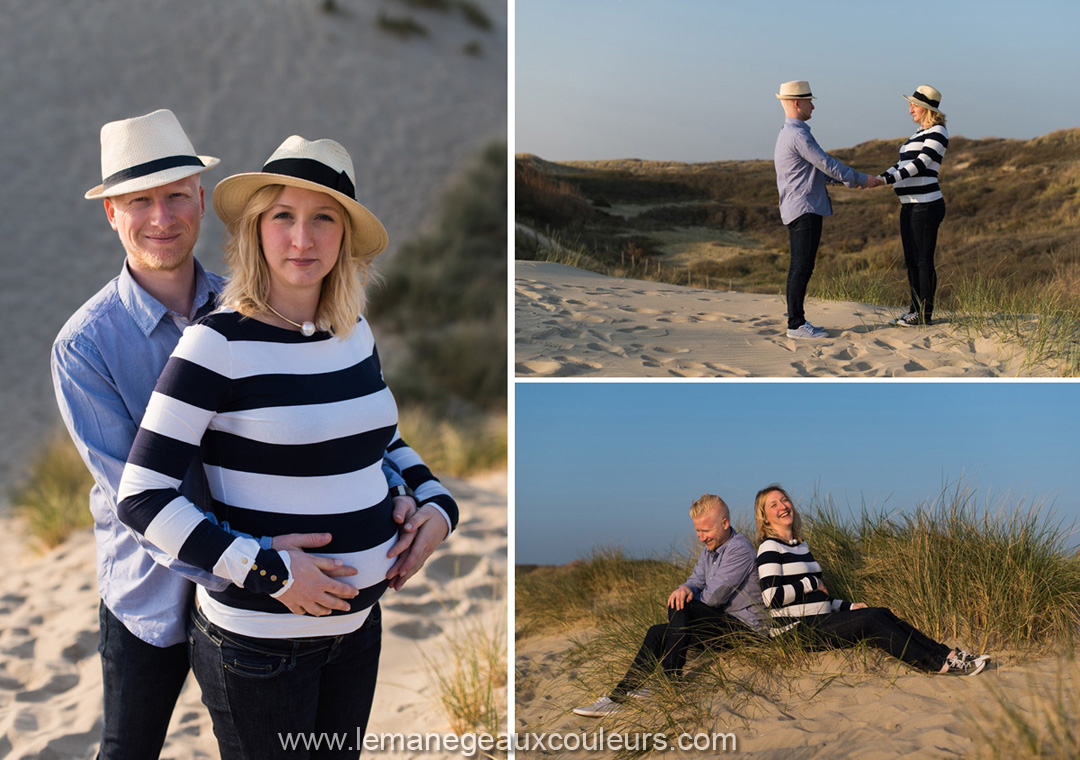 Séance photo future maman en couple sur la plage