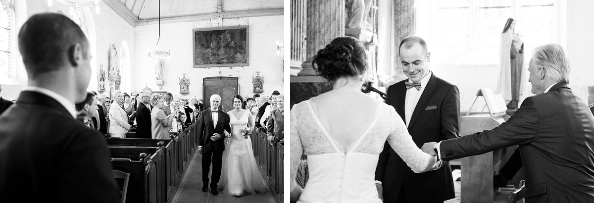l'arrivée de la mariée à l'église moment chargé en émotions et rires photographe mariage nord pas de calais