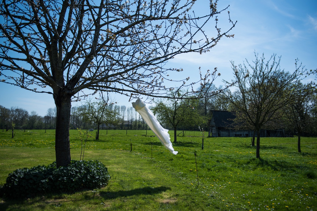 photographe mariage lille la robe de mariée dans les arbres sous le soleil