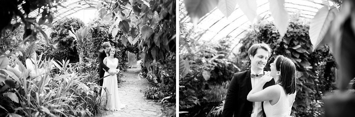 Séance Photo mariage Paris - des photos de couple dans les serres - petits jeux pour mettre à l'aise les mariés et s'habituer à l'appareil photo