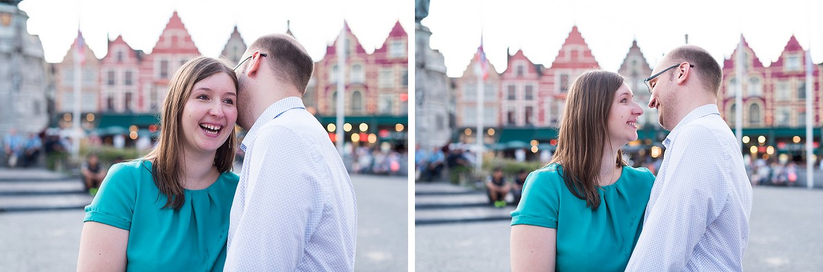 Séance engagement en Belgique des photos de couple vivantes et joyeuses à bruges photographe nord