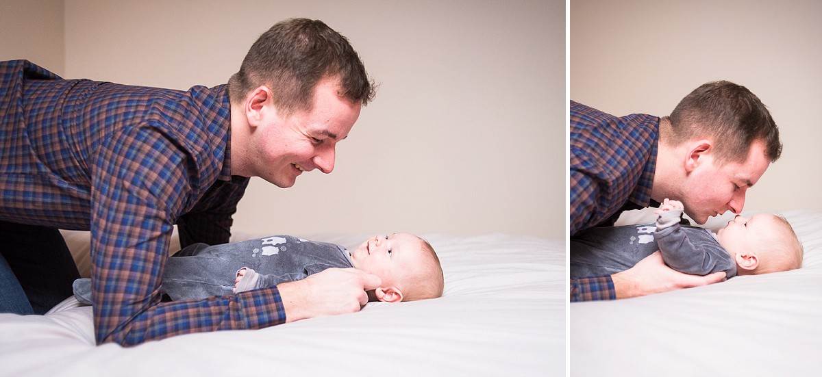 Séance famille à la maison des photos de bébé avec son papa un moment de partage à garder en souvenir photographe enfant lille nord pas de calais