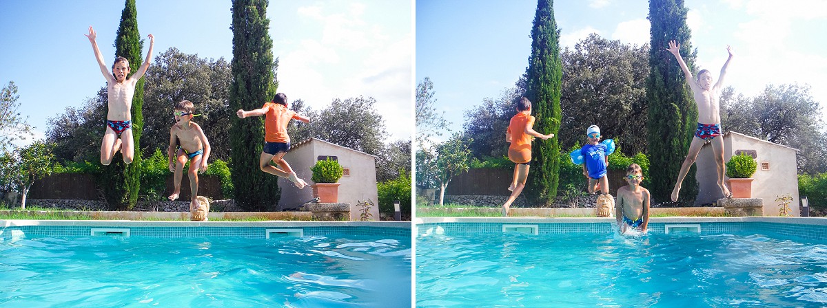 photos de famille à majorque dans la piscine