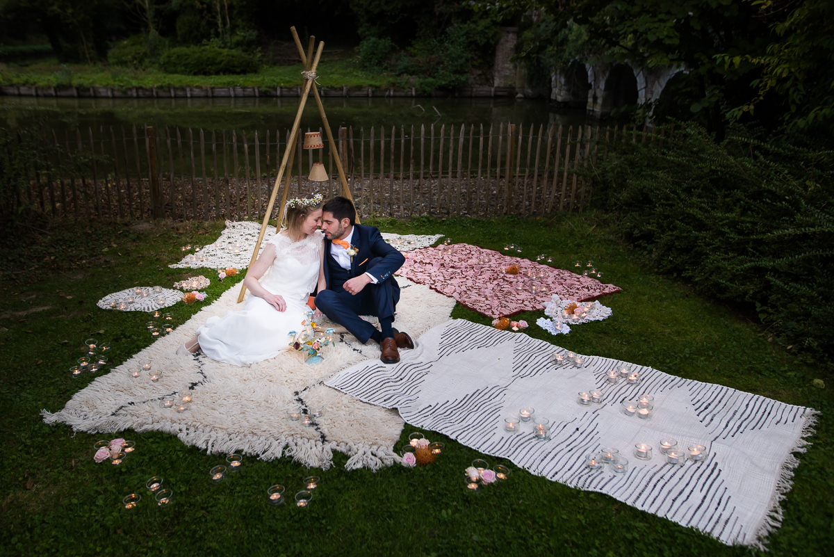 reportage photo mariage bohème au Château de Morbecque