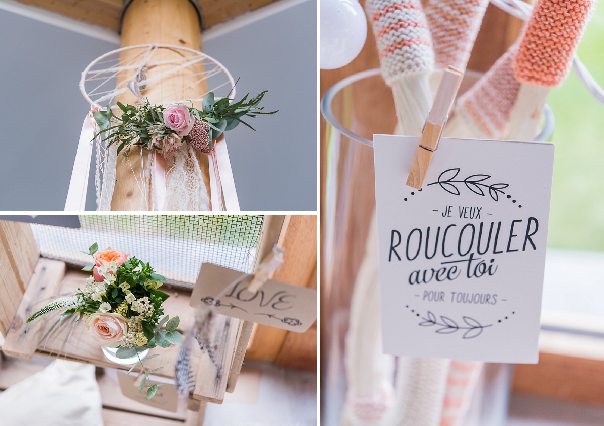 décoration sur le thème bohème pour un joli mariage laïc à lille au chateau de morbecque